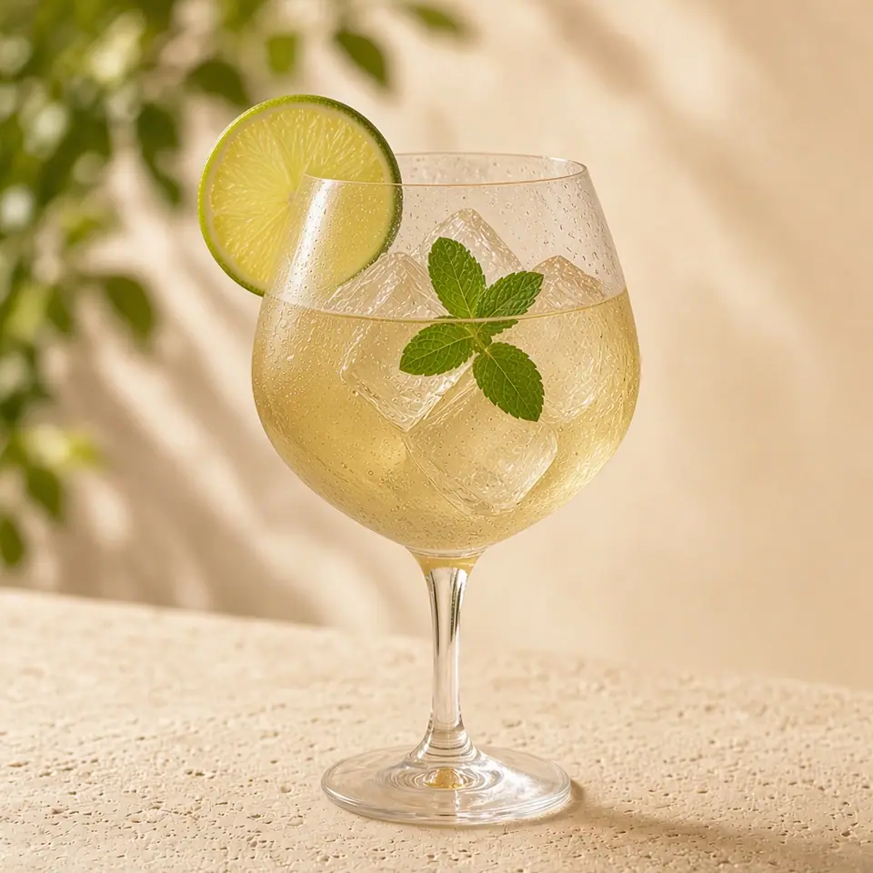 A Hugo-style spritz made with white wine, mint, and lime.